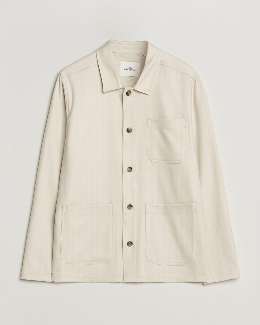 LES DEUX Herringbone Overshirt Ivory – Blanco