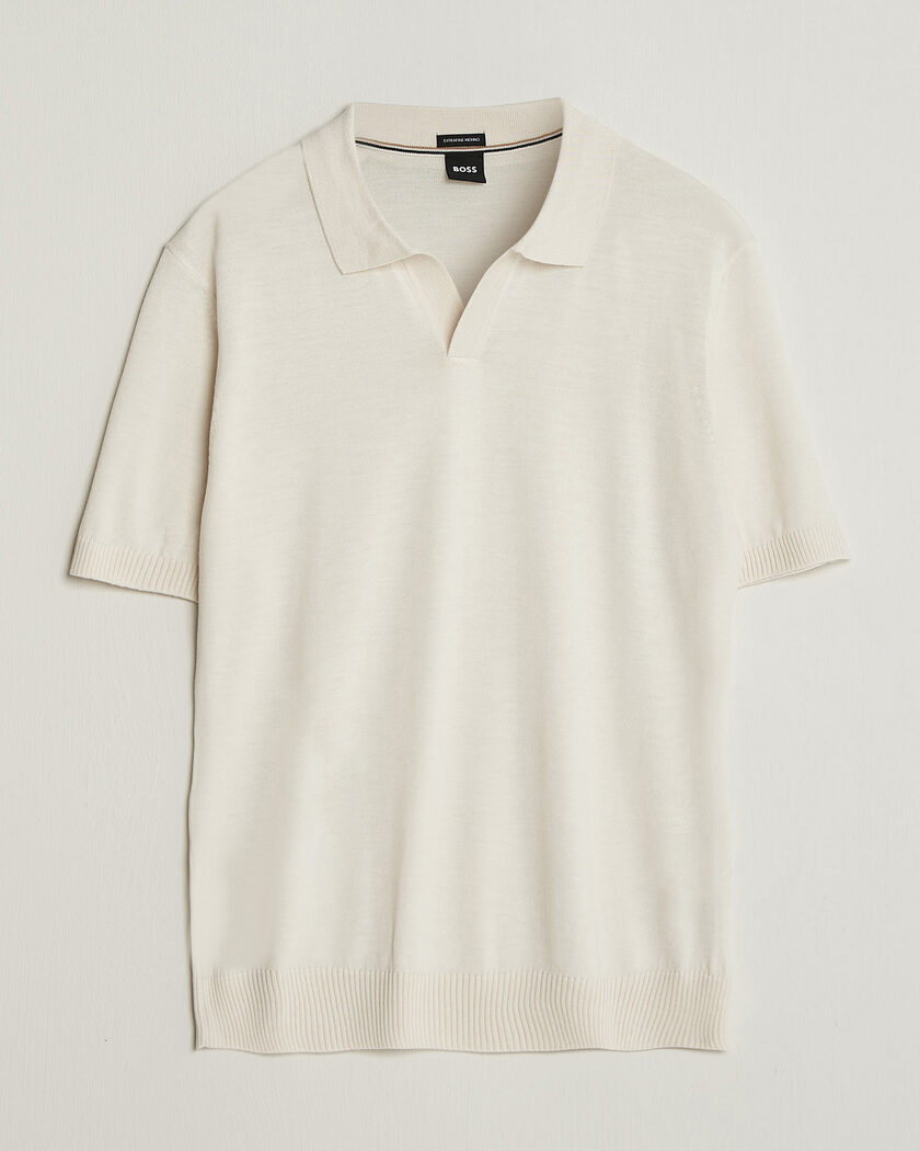 BOSS BLACK Lantoni Knitted Polo Open White – Blanco