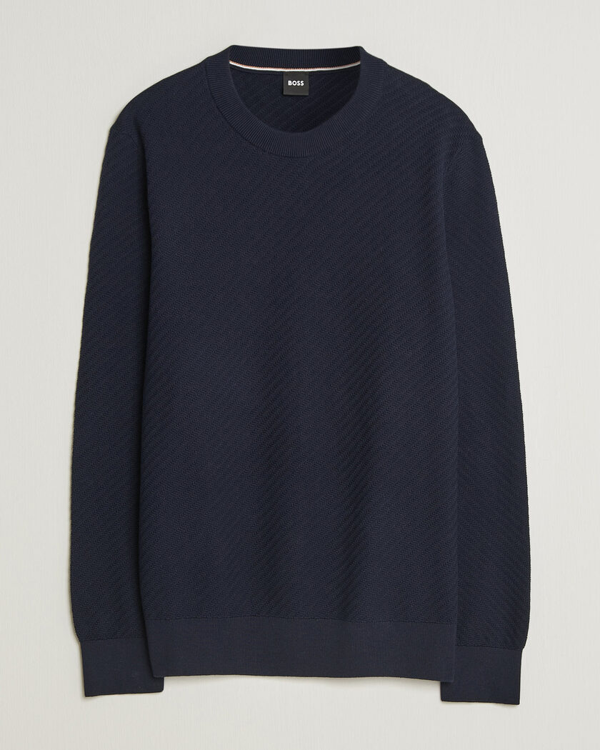 BOSS BLACK Lofranco Structured Knitted Sweater Dark Blue – Azul