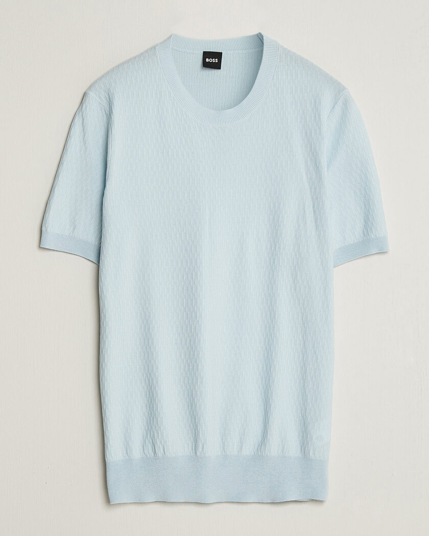 BOSS BLACK Laruso Structured Knitted T-Shirt Open Blue – Azul