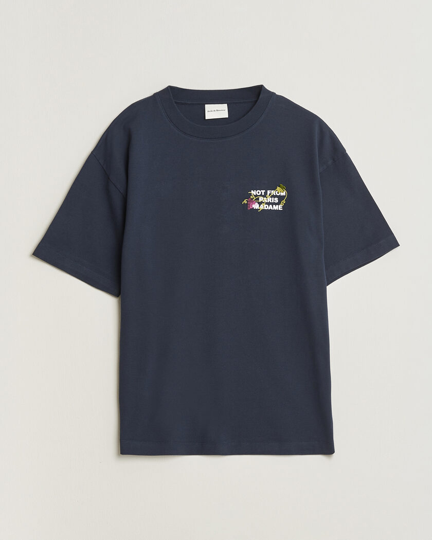 Drôle de Monsieur Vine Embroidered Slogan T-Shirt Navy – Azul