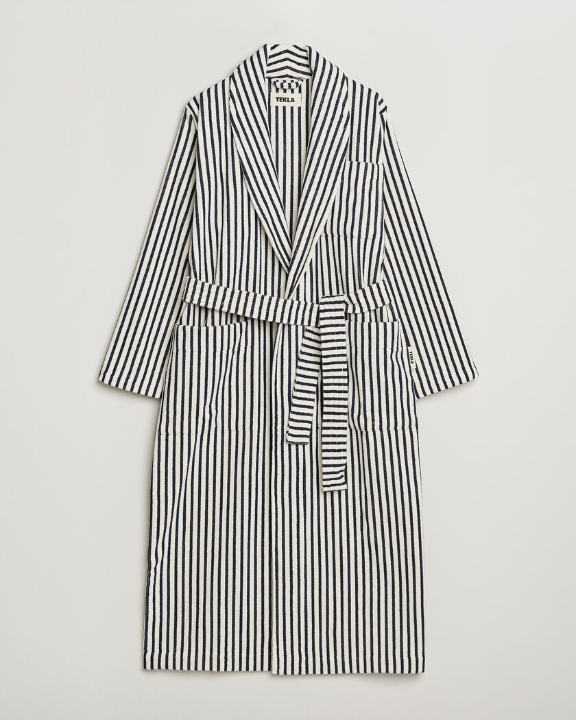 Tekla Organic Terry Classic Bathrobe Sailor Stripes – Blanco