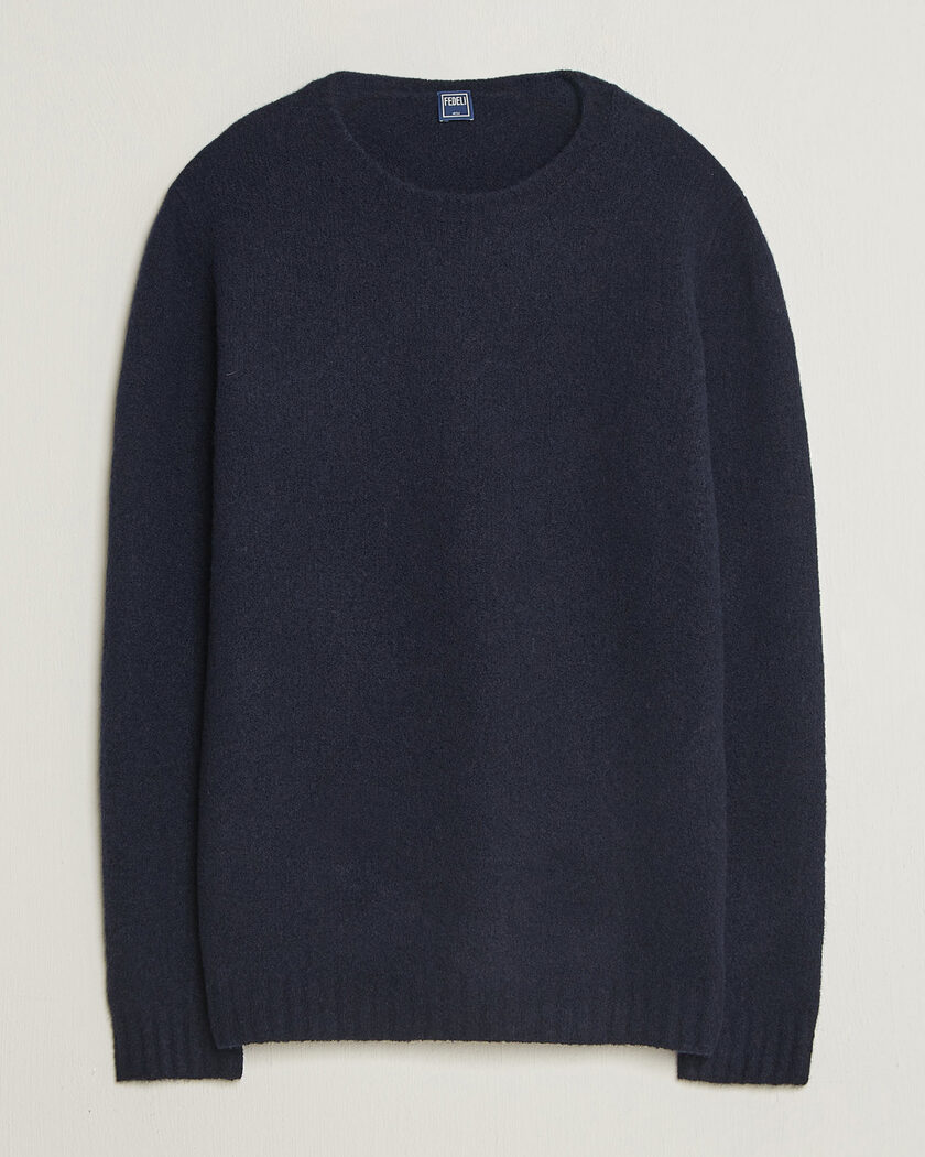 Fedeli Cashmere Blend Boucle Sweater Navy – Azul