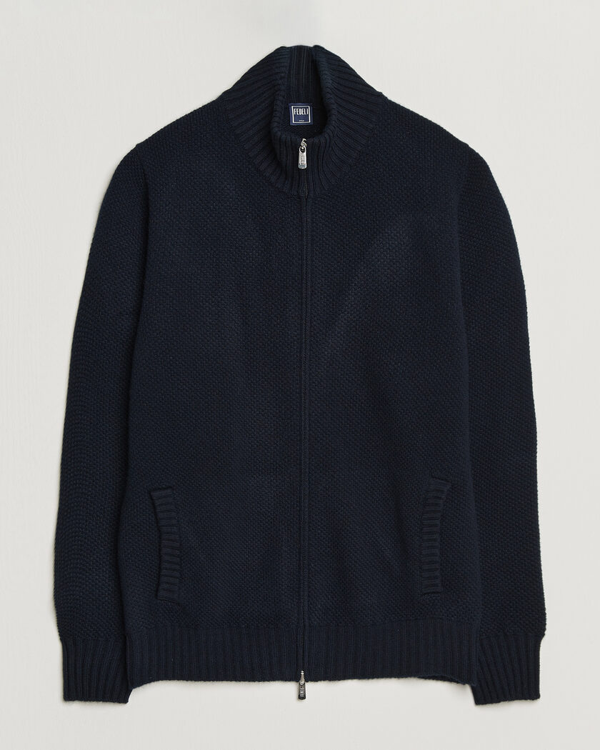 Fedeli Wool/Cashmere Honeycomb Full Zip Navy – Azul