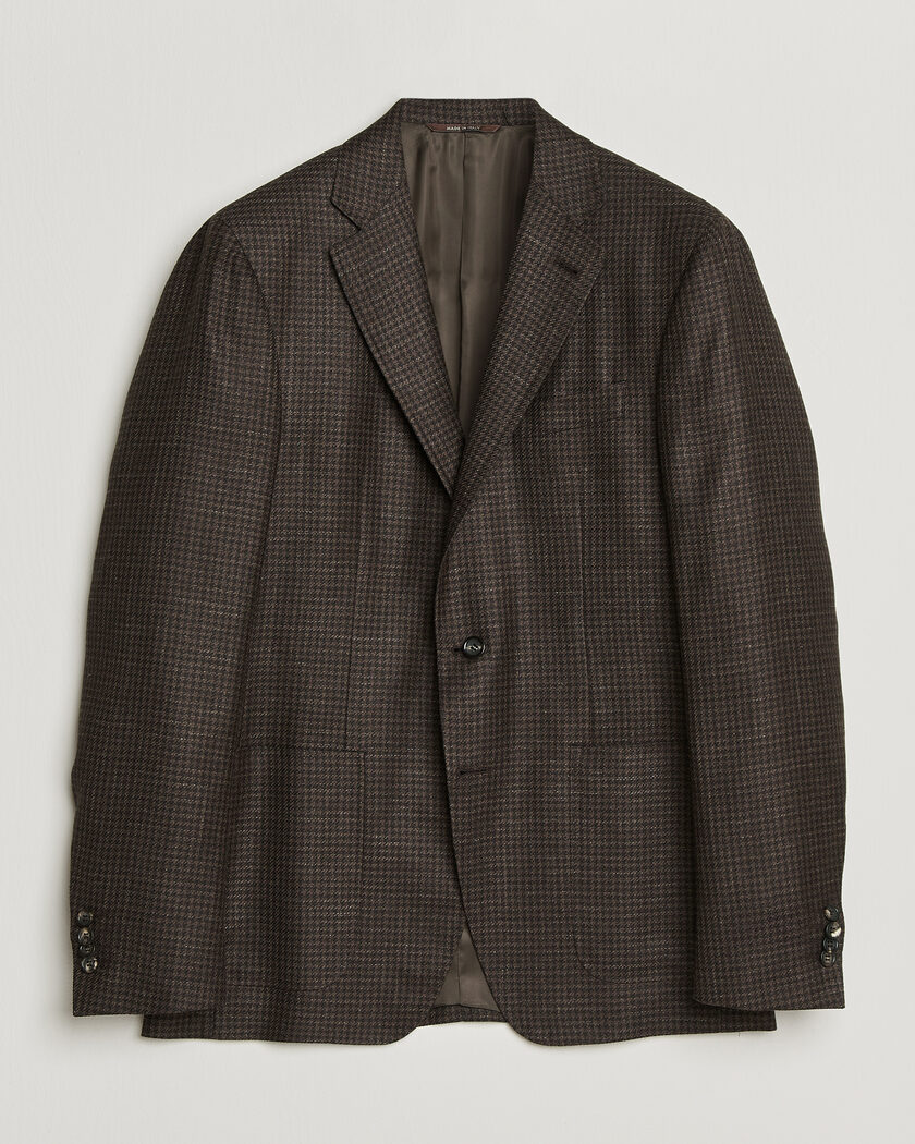 Canali Kei Houndstooth Flannel Blazer Dark Brown – Marrón
