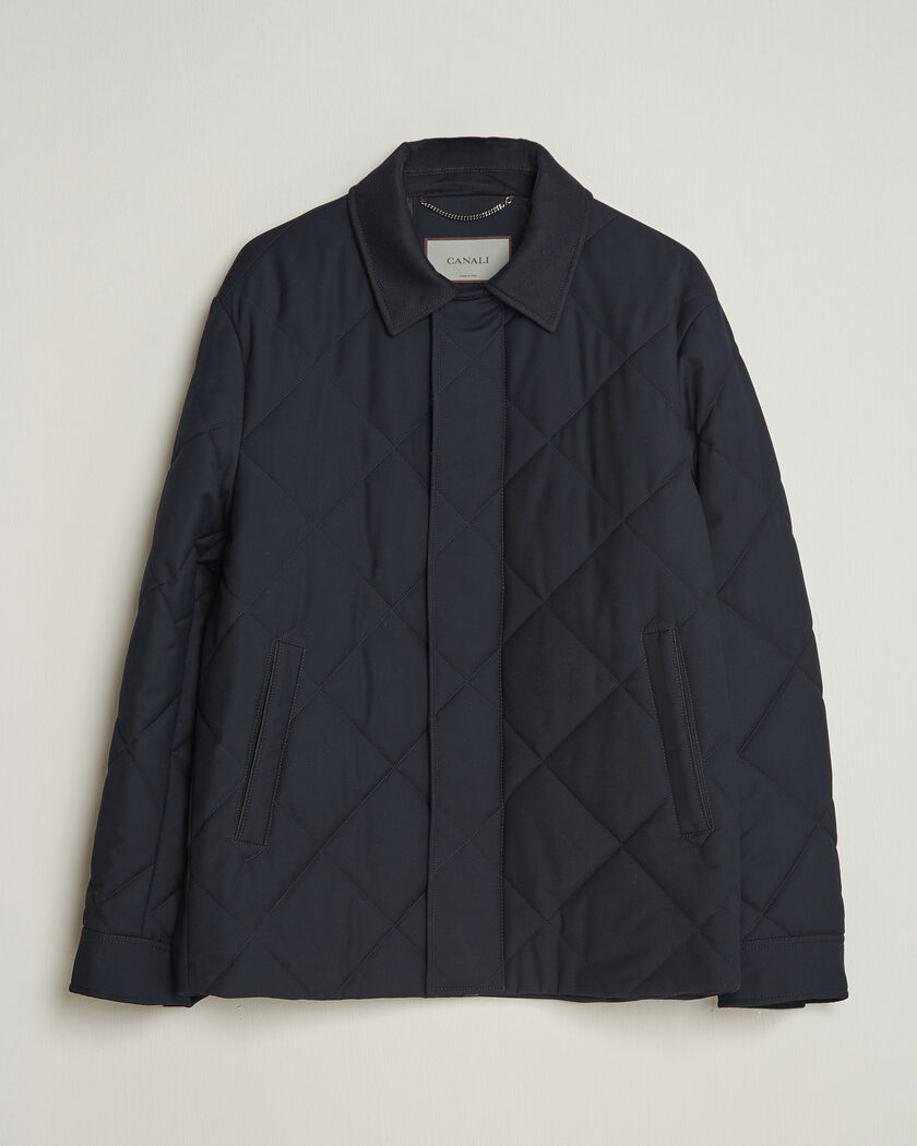 Canali Quilted Country Coat Navy – Azul