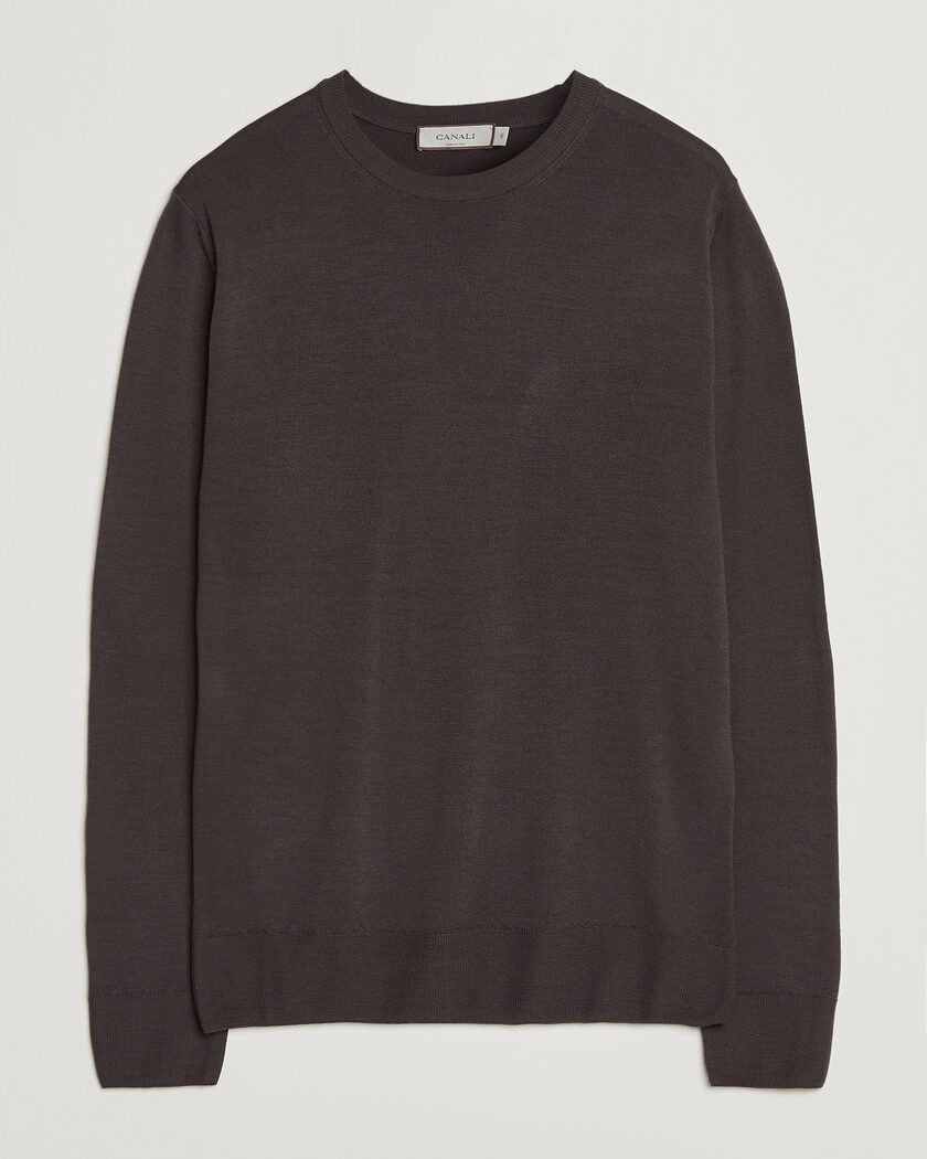 Canali Merino Wool Crew Neck Dark Brown – Marrón