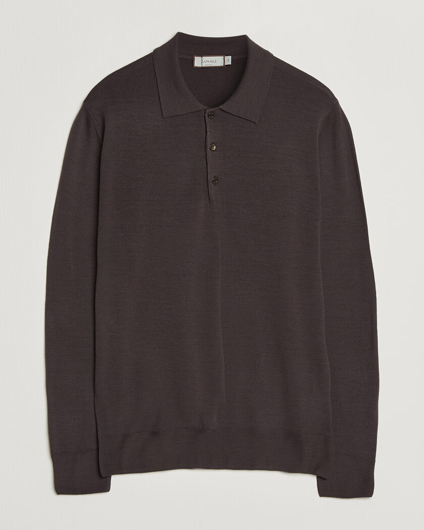 Canali Merino Wool Long Sleeve Polo Dark Brown – Marrón