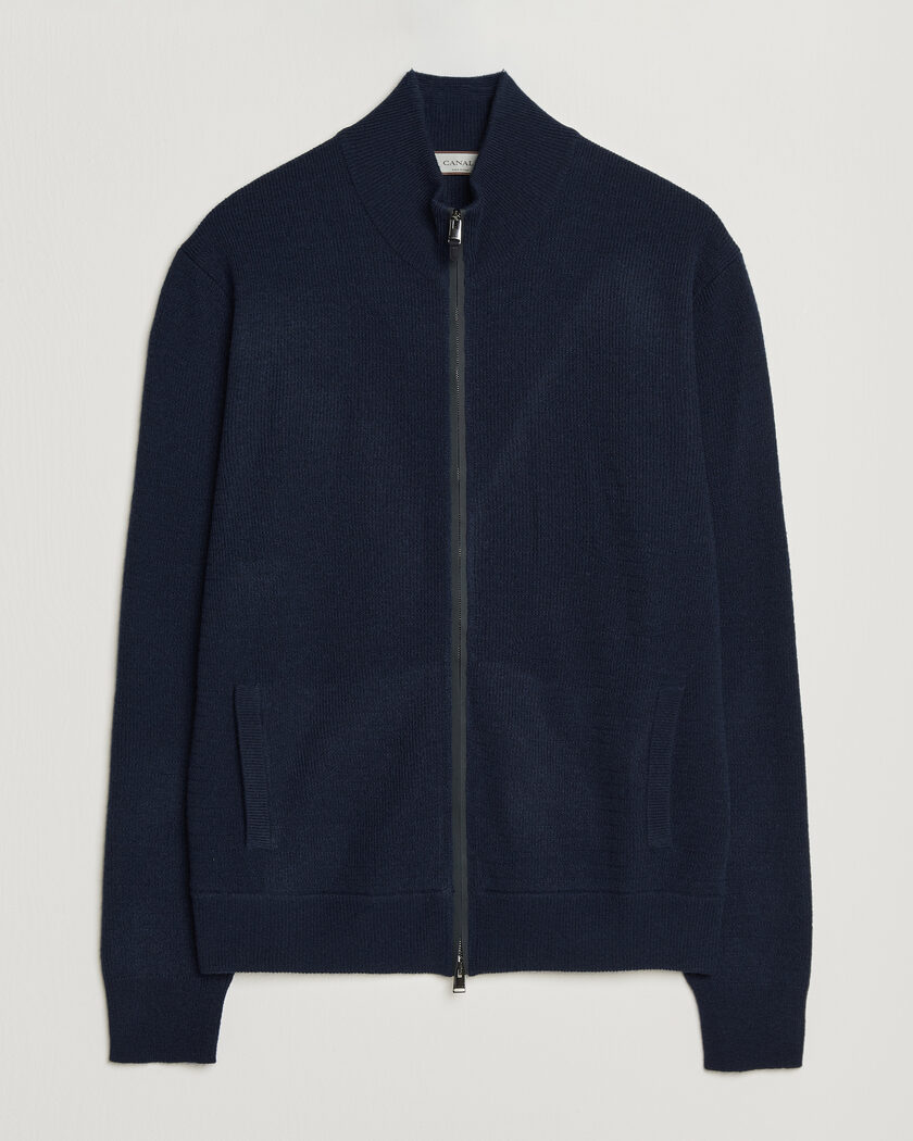 Canali Wool/Cashmere Full Zip Cardigan Navy – Azul
