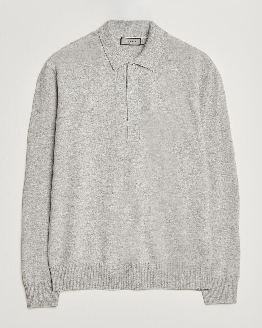 Canali Wool/Cashmere Long Sleeve Polo Light Grey – Gris