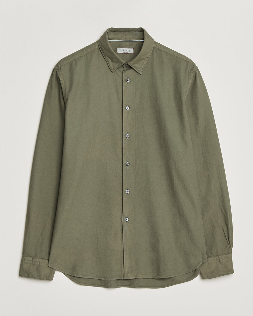 Canali Garment Dyed Cotton Shirt Olive – Verde