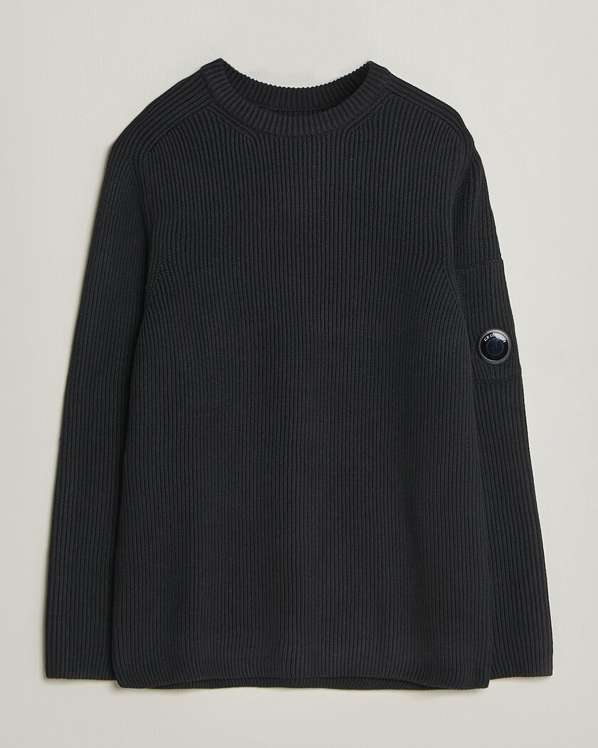 C.P. Company Full Rib Knitted Cotton Crew Neck Black – Negro