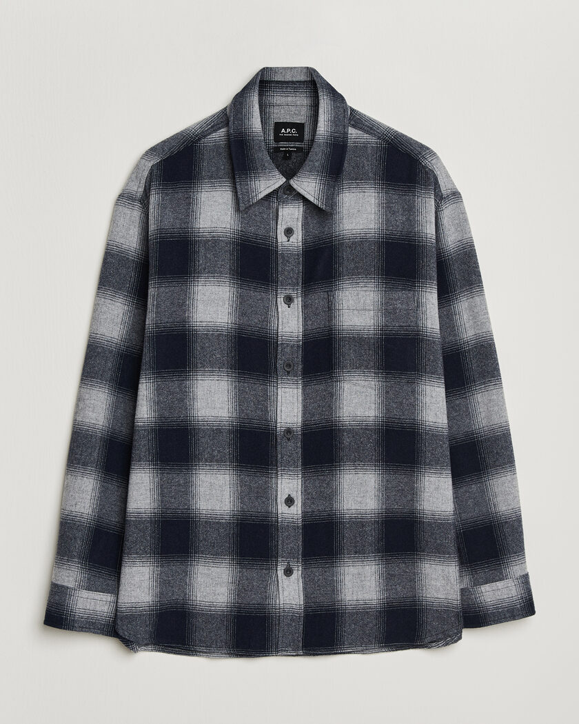 A.P.C. Malaury Checked Overshirt Light Grey – Azul