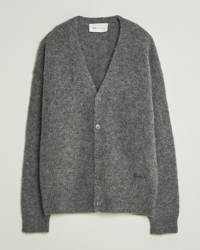 AMI Signature Logo Wool Knitted Cardigan Grey Melange – Gris