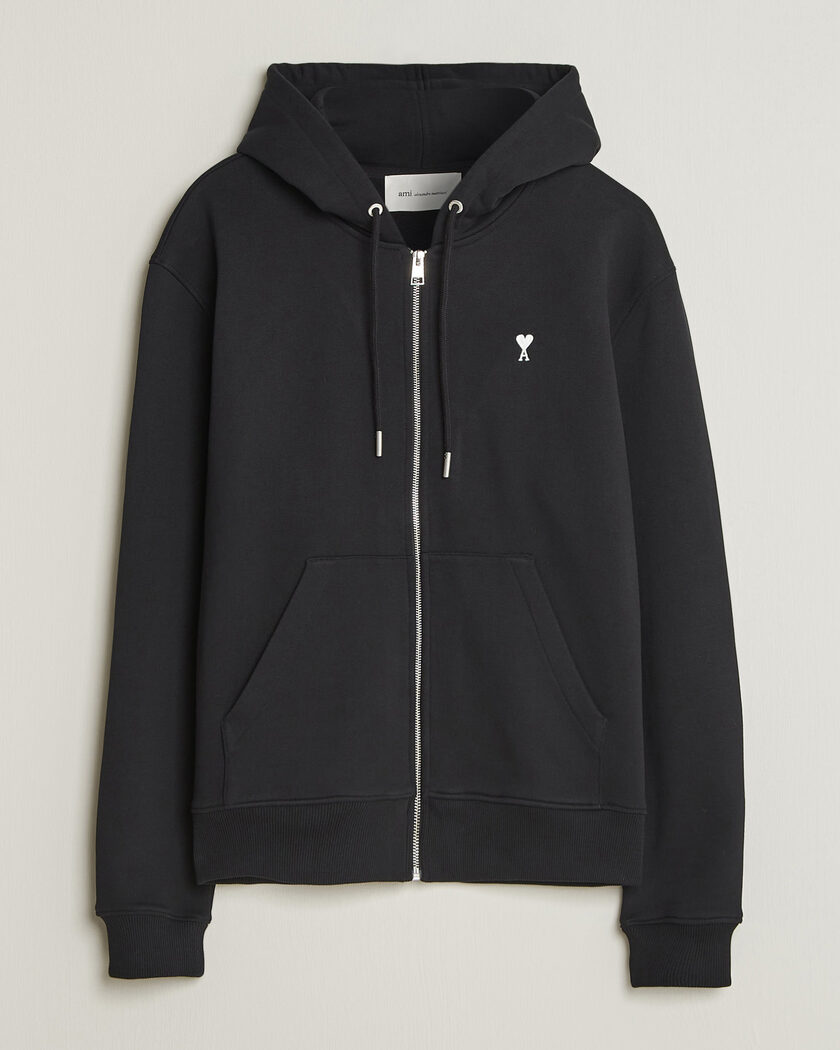 AMI Contrasted Heart Logo Full Zip Hoodie Black – Negro