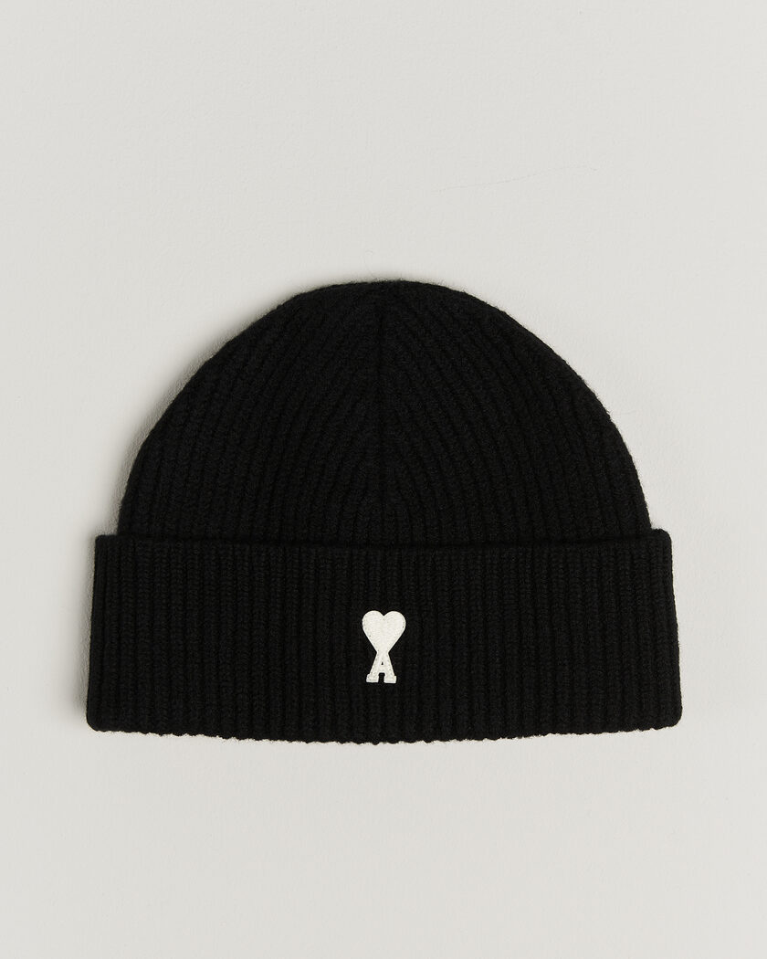 AMI Contrasted Heart Logo Beanie Black – Negro