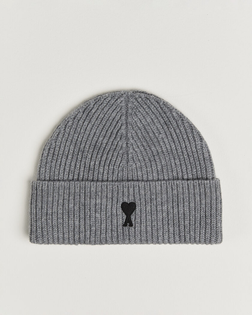 AMI Contrasted Heart Logo Beanie Light Grey Melange – Gris
