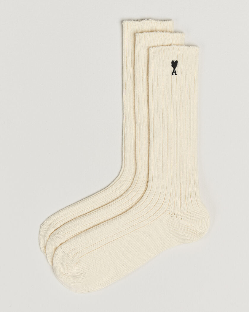 AMI 3-Pack Heart Logo Cotton Socks Ivory – Blanco