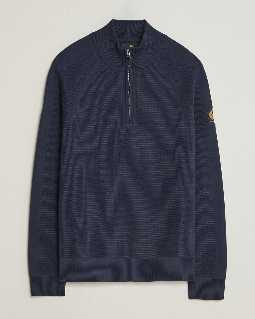 Belstaff Bradwell Cotton Knitted Quarter Zip Dark Ink – Azul