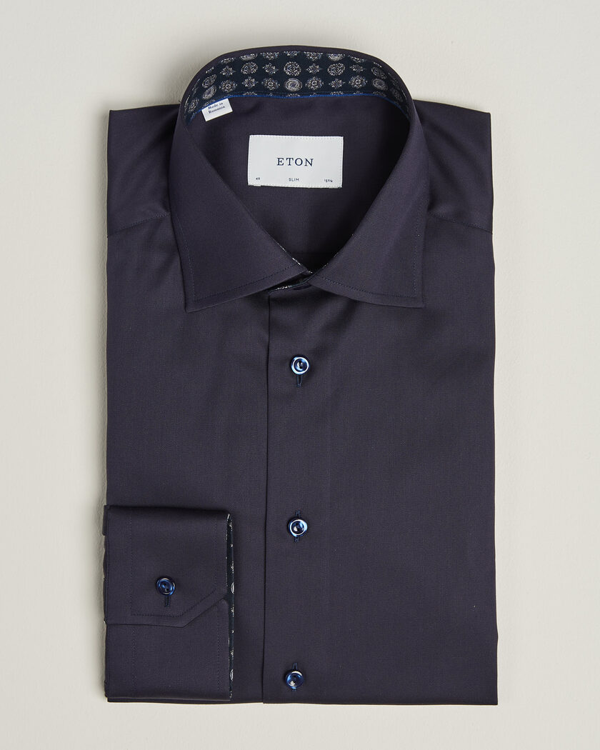 Eton Slim Fit Signature Twill Contrast Shirt Navy Blue – Azul