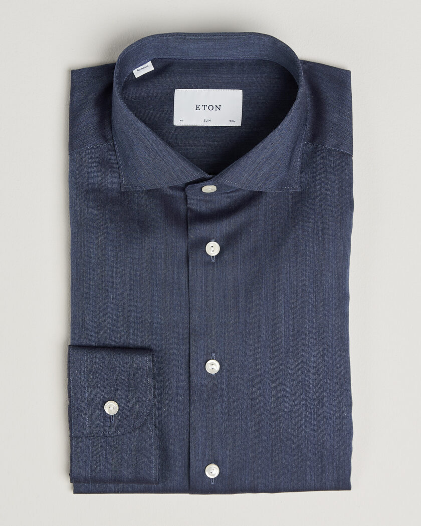 Eton Slim Fit Signature Flannel Shirt Dark Blue – Azul