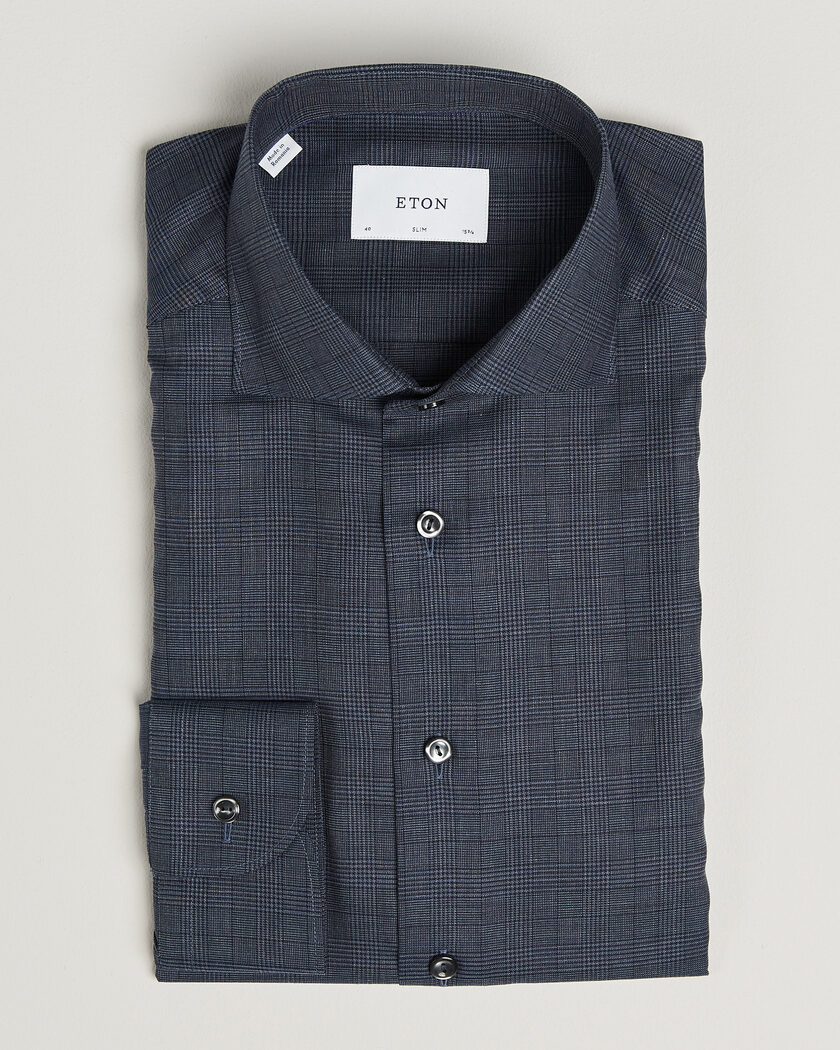 Eton Slim Fit Signature Flannel Checked Shirt Dark Blue – Azul