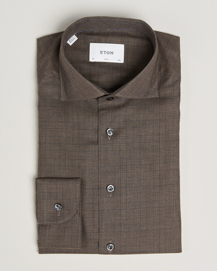 Eton Slim Fit Signature Flannel Checked Shirt Dark Brown – Marrón