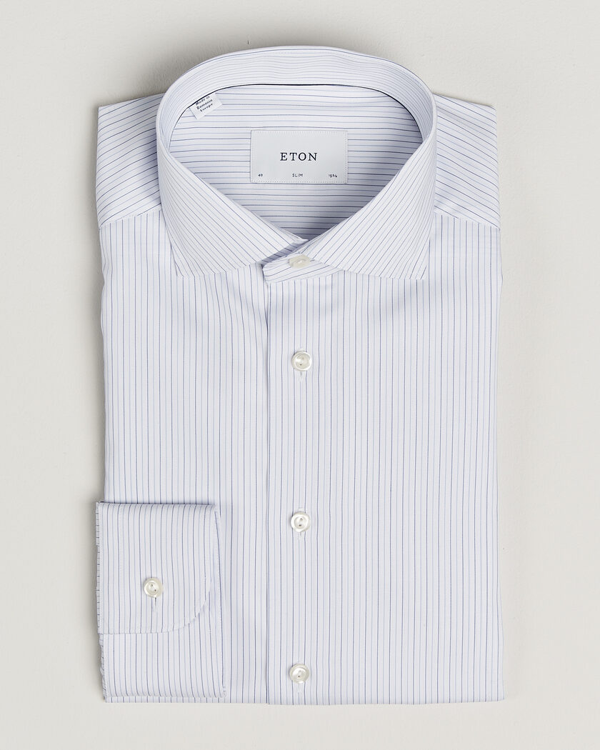 Eton Slim Fit Fine Twill Striped Shirt Light Blue – Azul