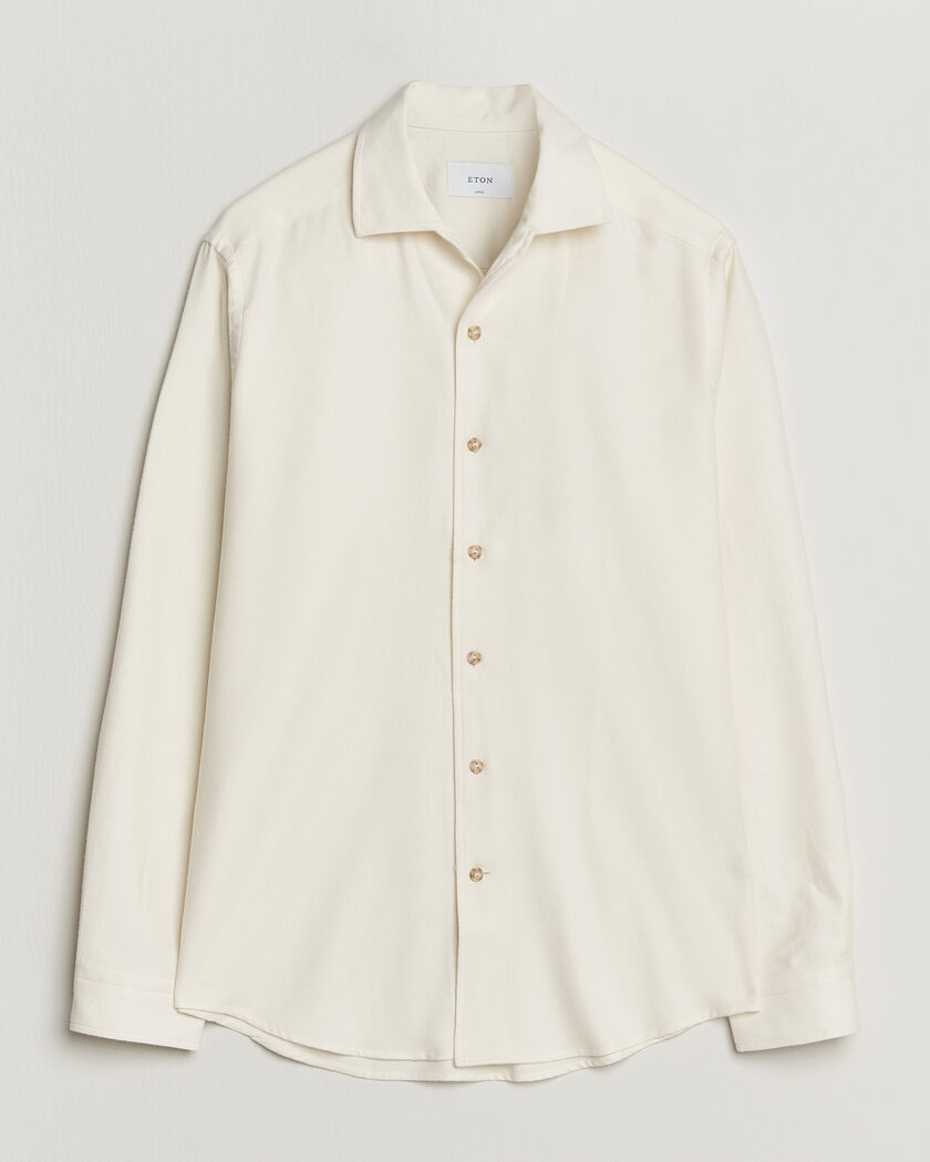 Eton Casual Fit One Piece Collar Flannel Shirt Off White – Blanco
