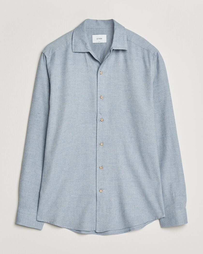 Eton Casual Fit One Piece Collar Flannel Shirt Light Blue – Azul