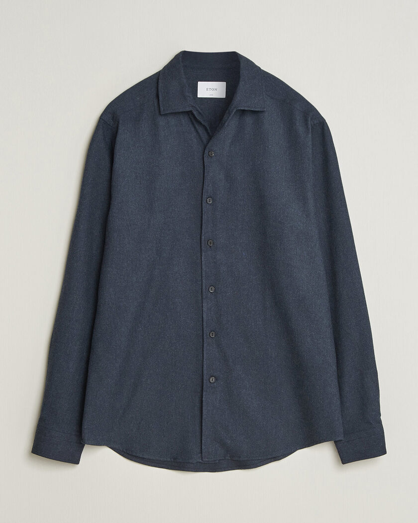 Eton Casual Fit One Piece Collar Flannel Shirt Navy Blue – Azul