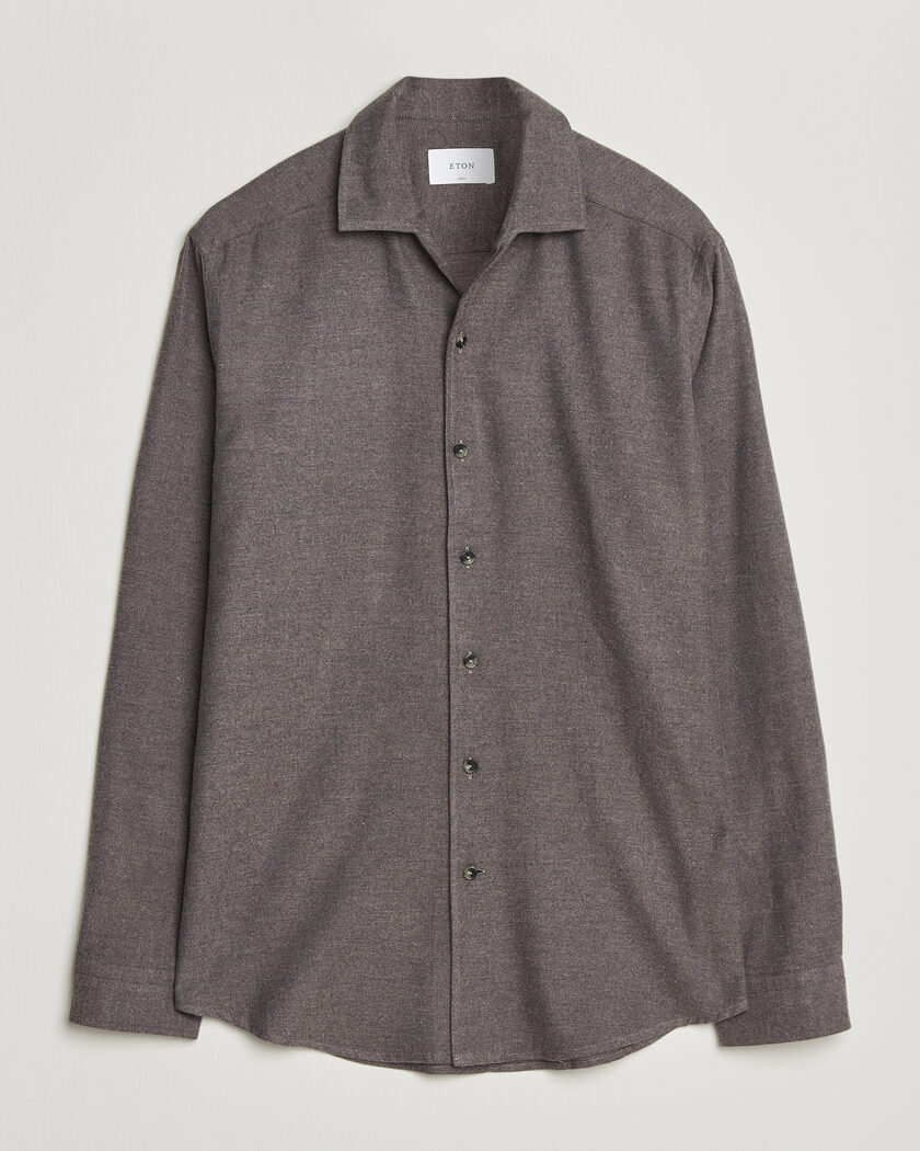 Eton Casual Fit One Piece Collar Flannel Shirt Dark Brown – Marrón