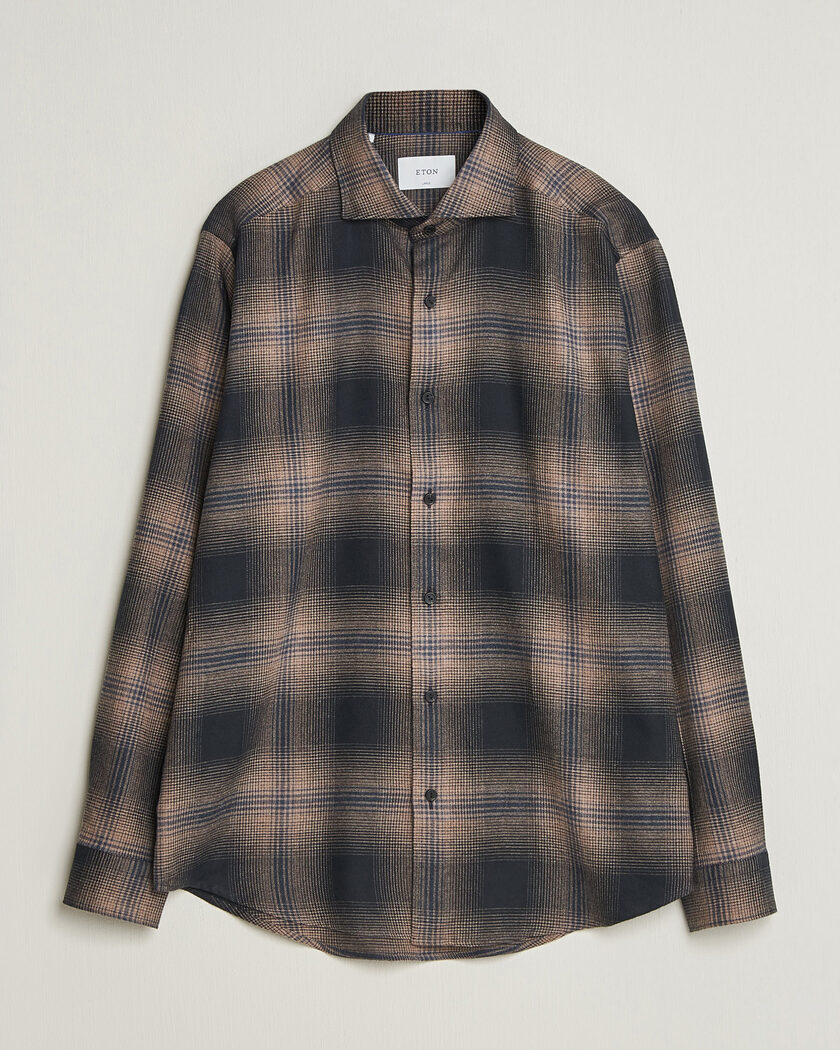 Eton Casual Fit Checked Flannel Shirt Navy Blue – Azul