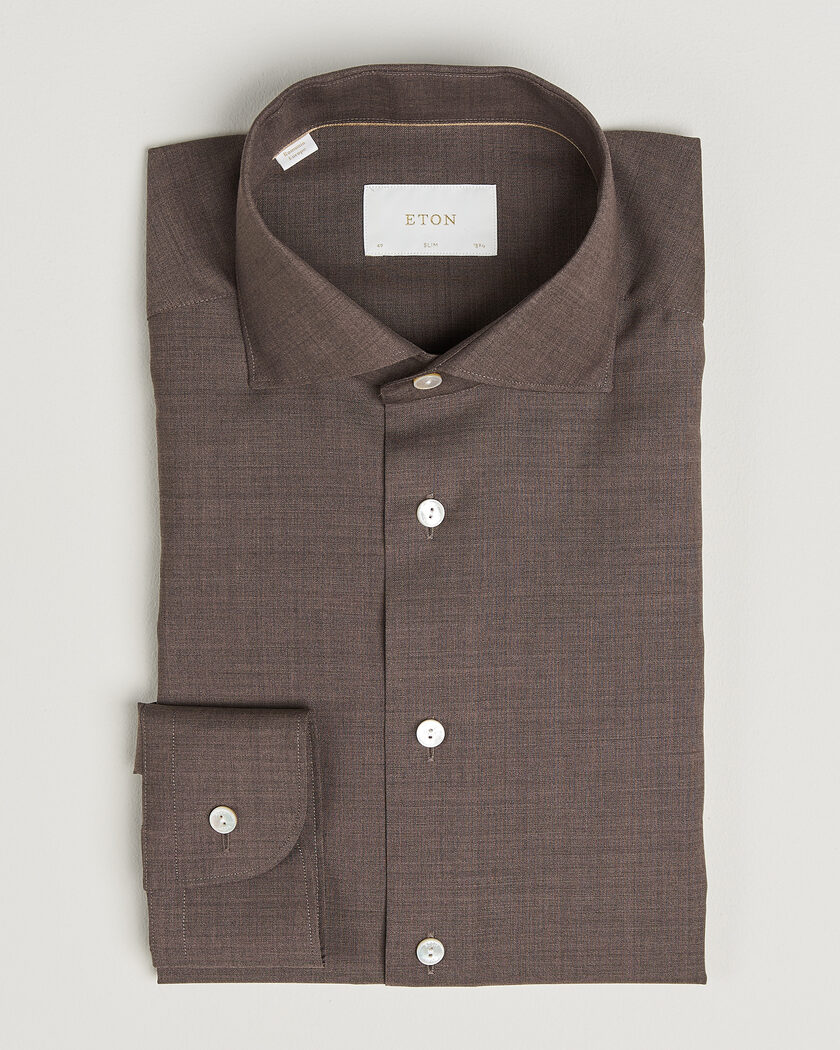 Eton Slim Fit Merino Shirt Brown – Marrón