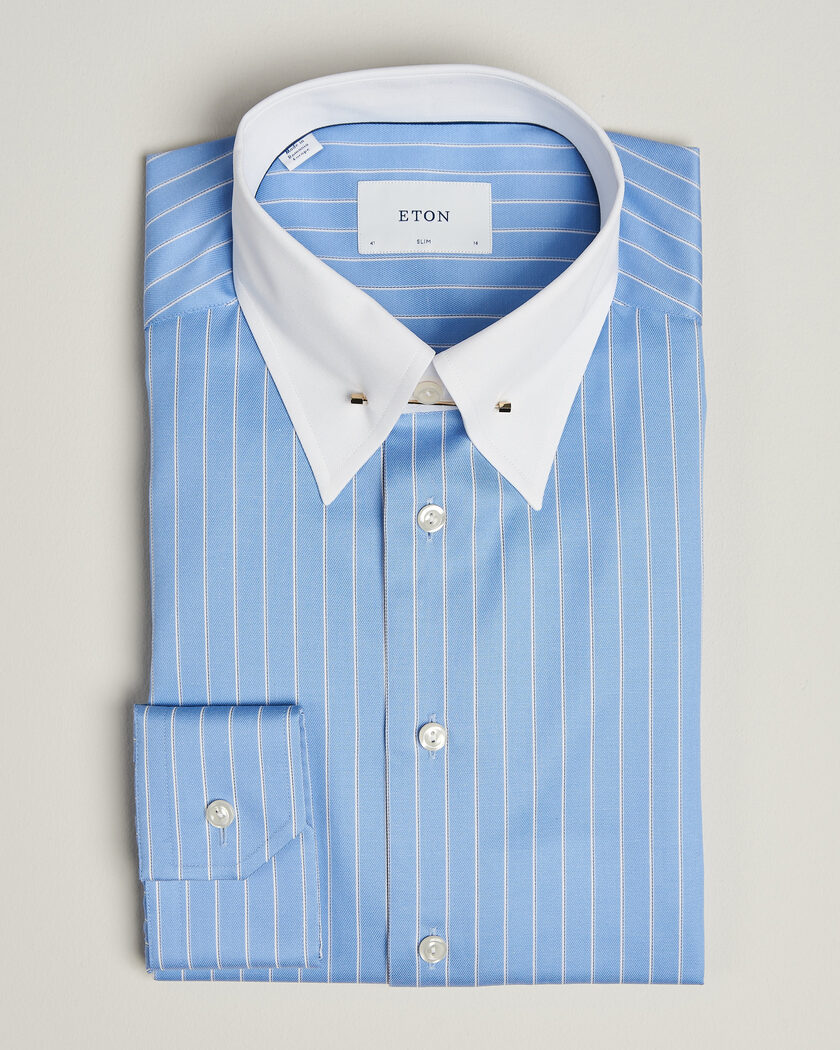 Eton Slim Fit Signature Twill Striped Shirt Mid Blue – Azul