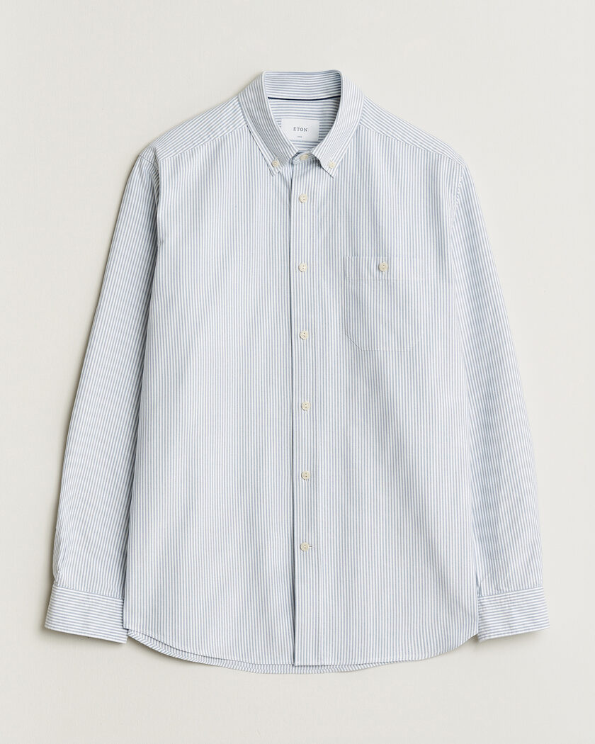Eton Regular Fit Ivy Oxford Striped Shirt Mid Blue – Azul