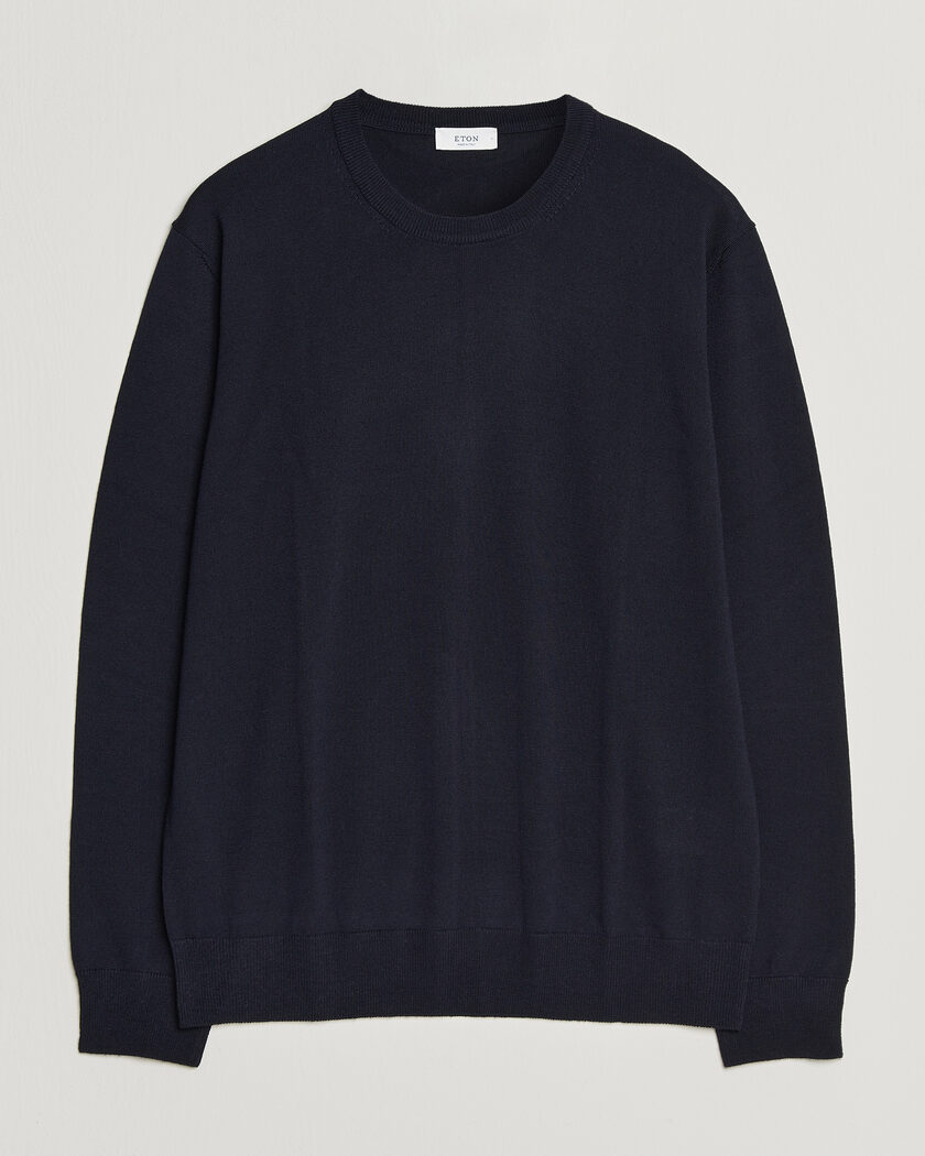 Eton Merino Wool Knitted Crew Neck Navy Blue – Azul
