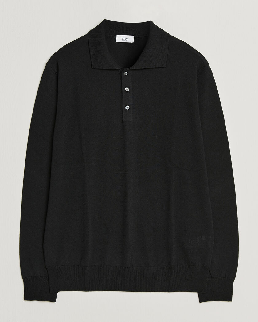 Eton Merino Wool Knitted Polo Black – Negro