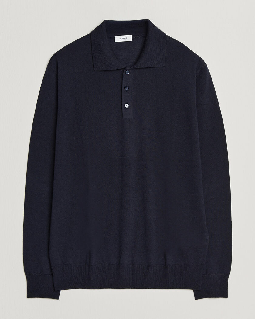 Eton Merino Wool Knitted Polo Navy Blue – Azul