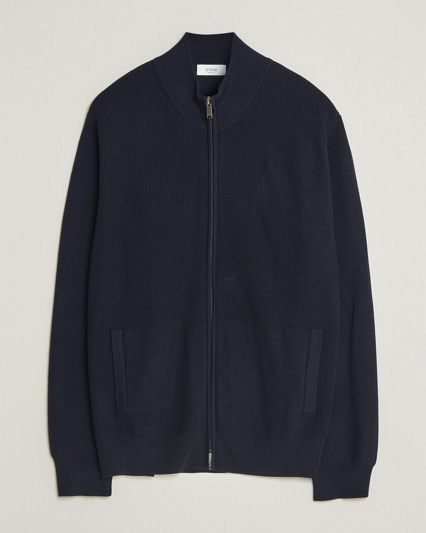 Eton Merino Wool Knitted Full Zip Navy Blue – Azul