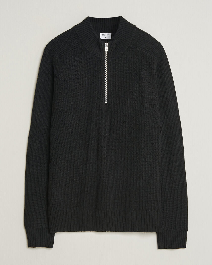 Filippa K Ribbed Wool Knitted Half Zip Black – Negro