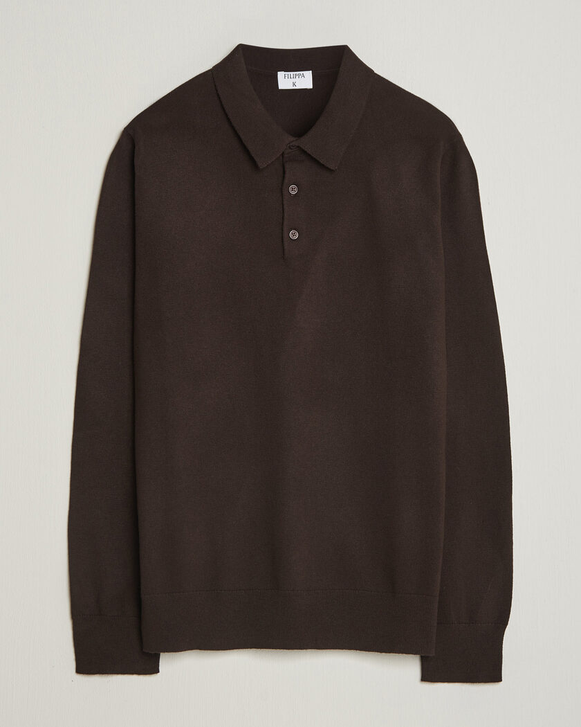 Filippa K Knitted Polo Shirt Dark Chocolate – Marrón