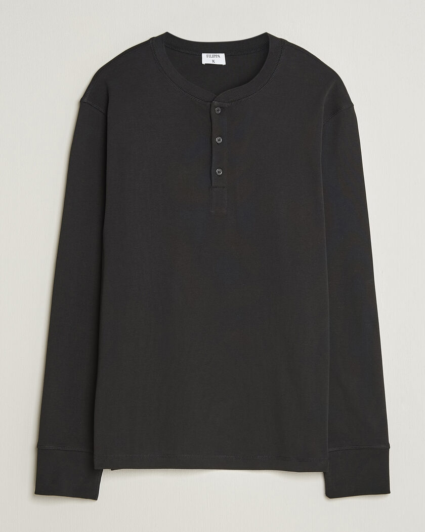 Filippa K Cotton Rib Henley Black – Negro