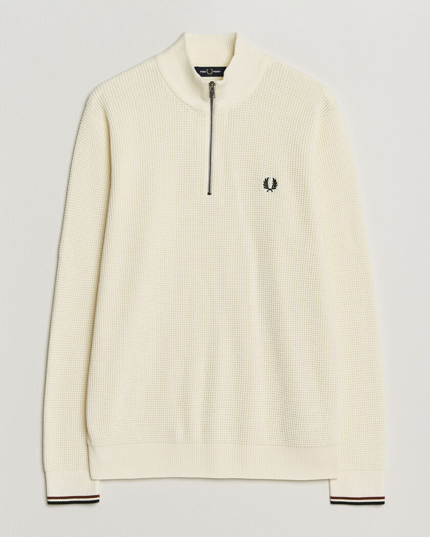 Fred Perry Waffle Stitch Half Zip Ecru – Blanco