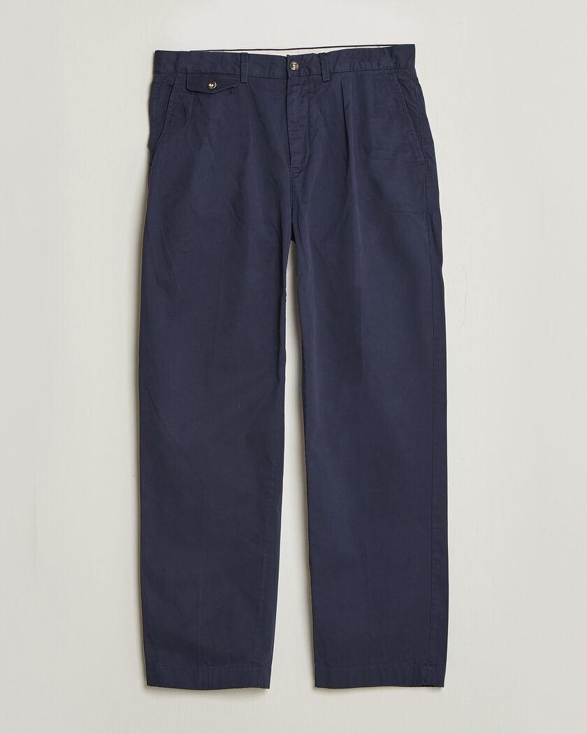 Gant Relaxed Fit Pleated Cotton Twill Pants Evening Blue – Azul