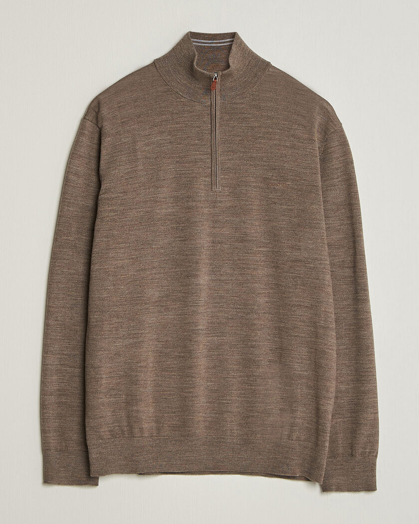 Gant Extrafine Merino Knitted Half Zip Dark Hazelnut Melange – Marrón