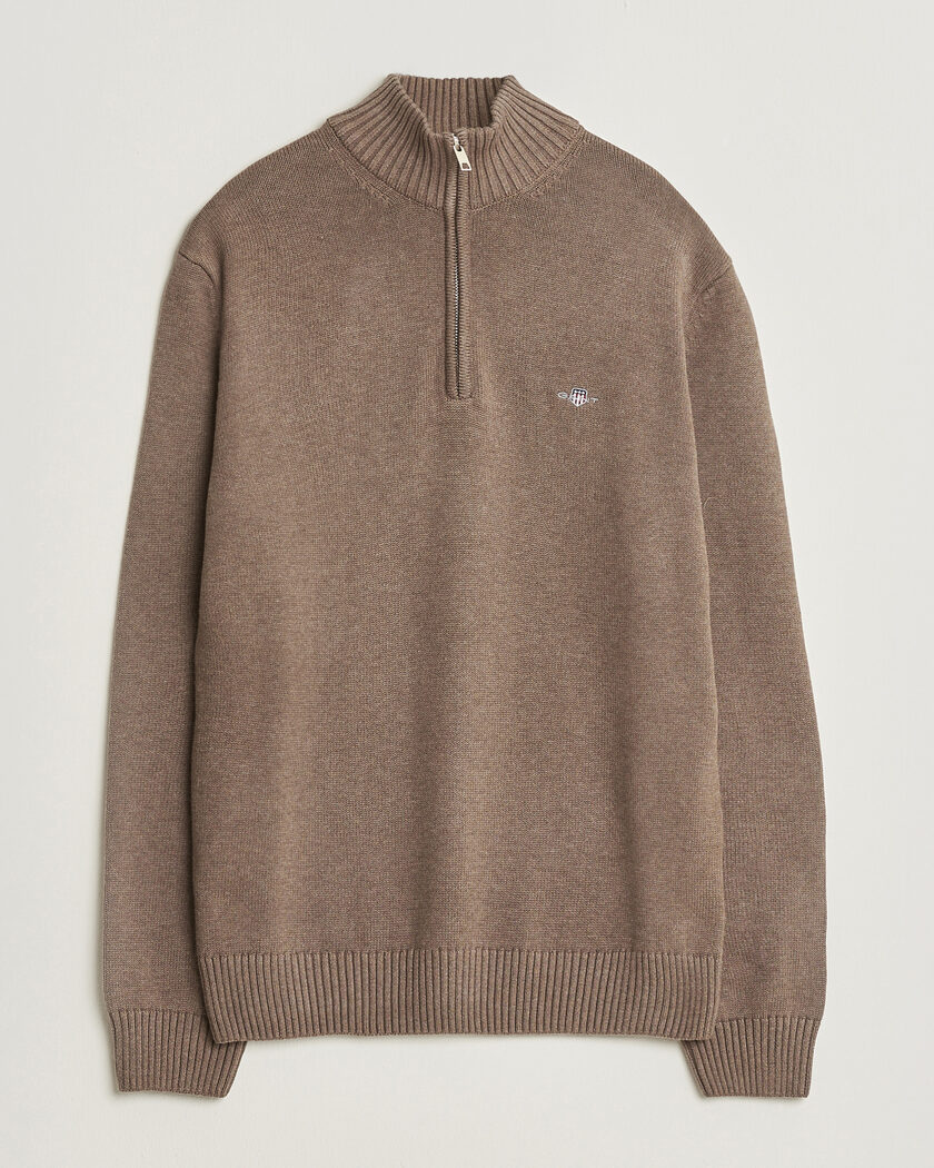 Gant Casual Cotton Knitted Half Zip Dark Hazelnut Melange – Marrón