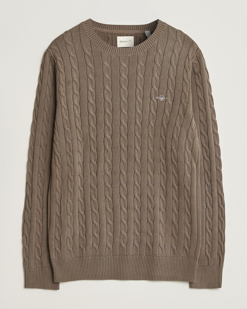 Gant Cotton Cable Crew Neck Faded Taupe – Marrón