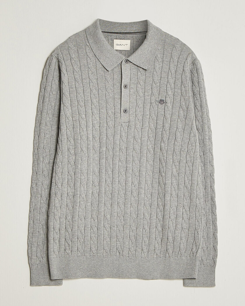 Gant Cotton Cable Polo Grey Melange – Gris