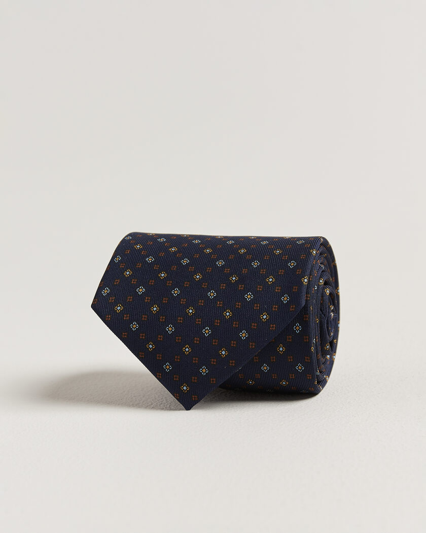 E. Marinella 3-Fold Printed Silk Tie Navy – Azul